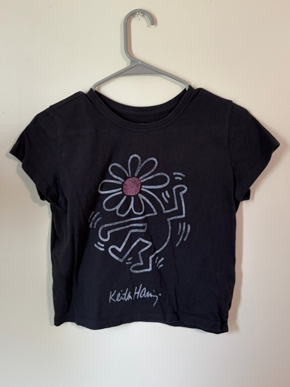 Hollister Keith Haring Black Graphic Crop Tee with Daisy - Picture 2 of 4